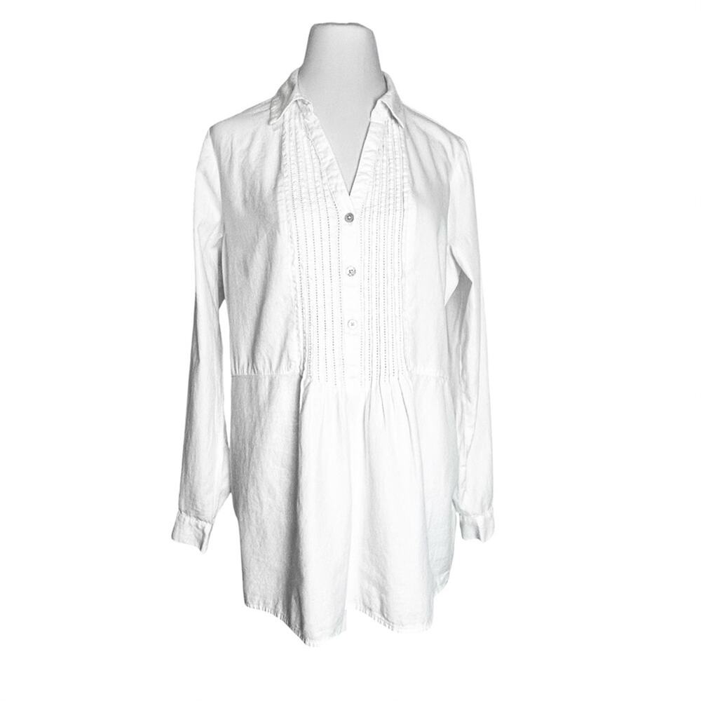 J Jill White Long Sleeve Blouse Size S Oversized 100% Cotton Loose Fit Boho